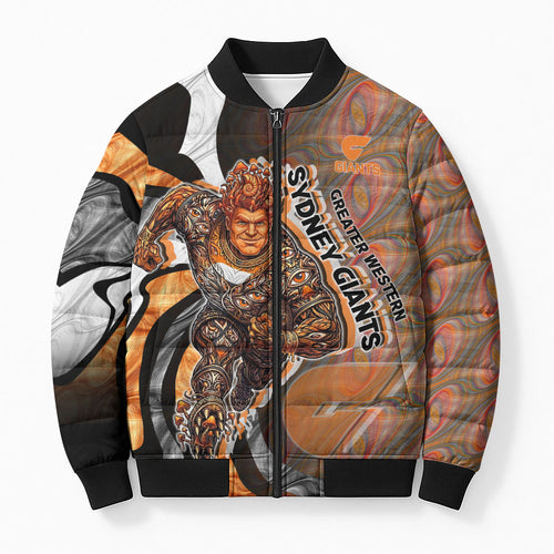 Personalised Greater Western Sydney Giants Bomber Puffer Jacket Trippy Psychedelic Abstract Art Mascot Football Fans