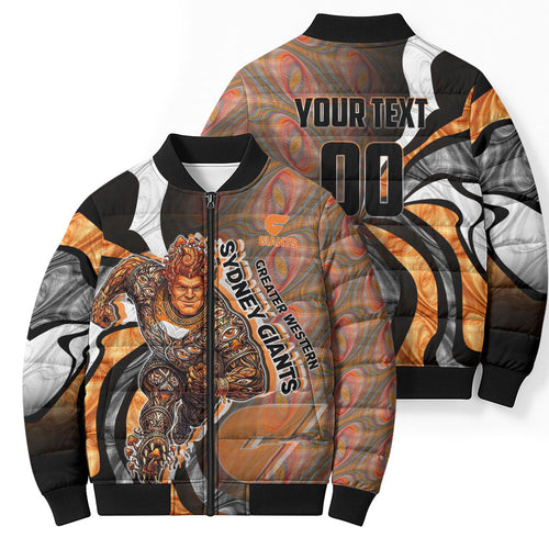Personalised Greater Western Sydney Giants Bomber Puffer Jacket Trippy Psychedelic Abstract Art Mascot Football Fans