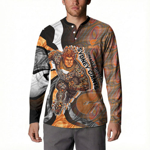 Personalised Greater Western Sydney Giants Button Sweatshirt Trippy Psychedelic Abstract Art Mascot Football Fans