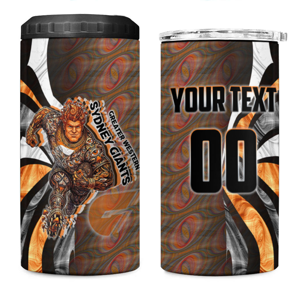 Personalised Greater Western Sydney Giants 4 in 1 Can Cooler Tumbler Trippy Psychedelic Abstract Art Mascot Football Fans