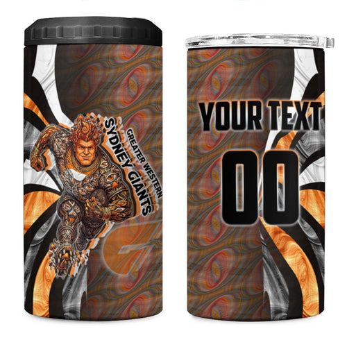 Personalised Greater Western Sydney Giants 4 in 1 Can Cooler Tumbler Trippy Psychedelic Abstract Art Mascot Football Fans