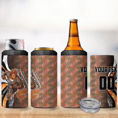 Personalised Greater Western Sydney Giants 4 in 1 Can Cooler Tumbler Trippy Psychedelic Abstract Art Mascot Football Fans