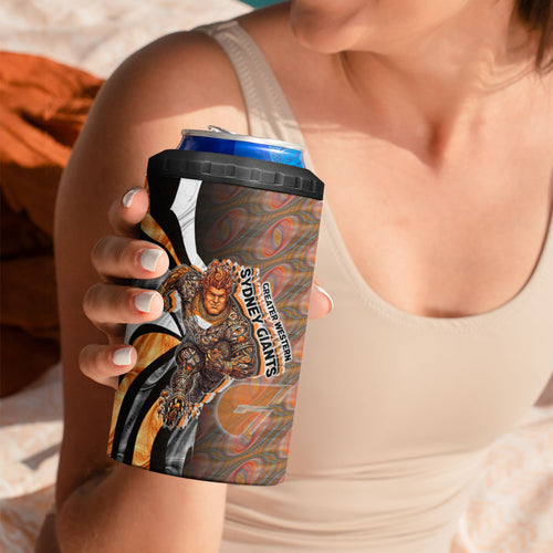Personalised Greater Western Sydney Giants 4 in 1 Can Cooler Tumbler Trippy Psychedelic Abstract Art Mascot Football Fans