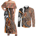 Personalised Greater Western Sydney Giants Couples Matching Off Shoulder Maxi Dress and Long Sleeve Button Shirt Trippy Psychedelic Abstract Art Mascot Football Fans