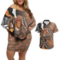 Personalised Greater Western Sydney Giants Couples Matching Off Shoulder Short Dress and Hawaiian Shirt Trippy Psychedelic Abstract Art Mascot Football Fans
