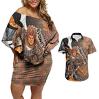 Personalised Greater Western Sydney Giants Couples Matching Off Shoulder Short Dress and Hawaiian Shirt Trippy Psychedelic Abstract Art Mascot Football Fans