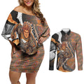 Personalised Greater Western Sydney Giants Couples Matching Off Shoulder Short Dress and Long Sleeve Button Shirt Trippy Psychedelic Abstract Art Mascot Football Fans