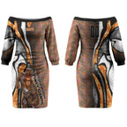 Personalised Greater Western Sydney Giants Couples Matching Off The Shoulder Long Sleeve Dress and Long Sleeve Button Shirt Trippy Psychedelic Abstract Art Mascot Football Fans