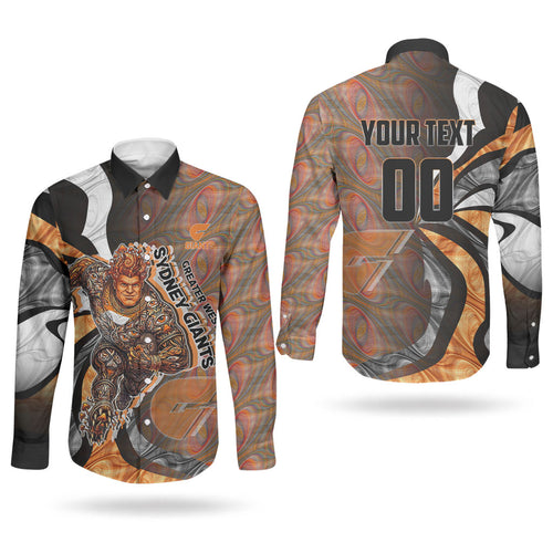 Personalised Greater Western Sydney Giants Couples Matching Puletasi and Long Sleeve Button Shirt Trippy Psychedelic Abstract Art Mascot Football Fans