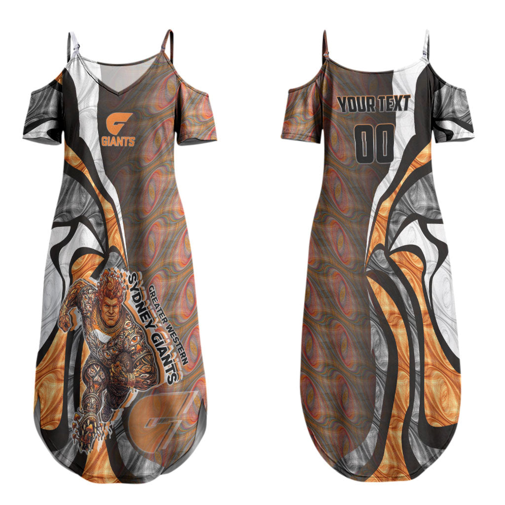 Personalised Greater Western Sydney Giants Couples Matching Summer Maxi Dress and Hawaiian Shirt Trippy Psychedelic Abstract Art Mascot Football Fans
