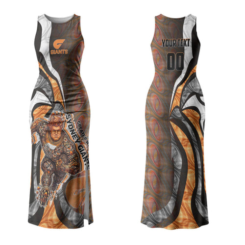 Personalised Greater Western Sydney Giants Couples Matching Tank Maxi Dress and Long Sleeve Button Shirt Trippy Psychedelic Abstract Art Mascot Football Fans