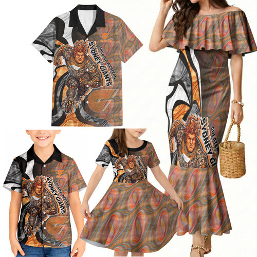 Personalised Greater Western Sydney Giants Family Matching Mermaid Dress and Hawaiian Shirt Trippy Psychedelic Abstract Art Mascot Football Fans