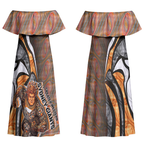 Personalised Greater Western Sydney Giants Family Matching Off Shoulder Maxi Dress and Hawaiian Shirt Trippy Psychedelic Abstract Art Mascot Football Fans