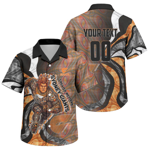 Personalised Greater Western Sydney Giants Family Matching Off Shoulder Maxi Dress and Hawaiian Shirt Trippy Psychedelic Abstract Art Mascot Football Fans