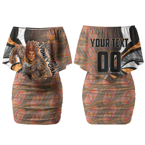 Personalised Greater Western Sydney Giants Family Matching Off Shoulder Short Dress and Hawaiian Shirt Trippy Psychedelic Abstract Art Mascot Football Fans