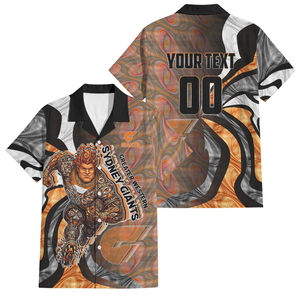 Personalised Greater Western Sydney Giants Family Matching Off Shoulder Short Dress and Hawaiian Shirt Trippy Psychedelic Abstract Art Mascot Football Fans