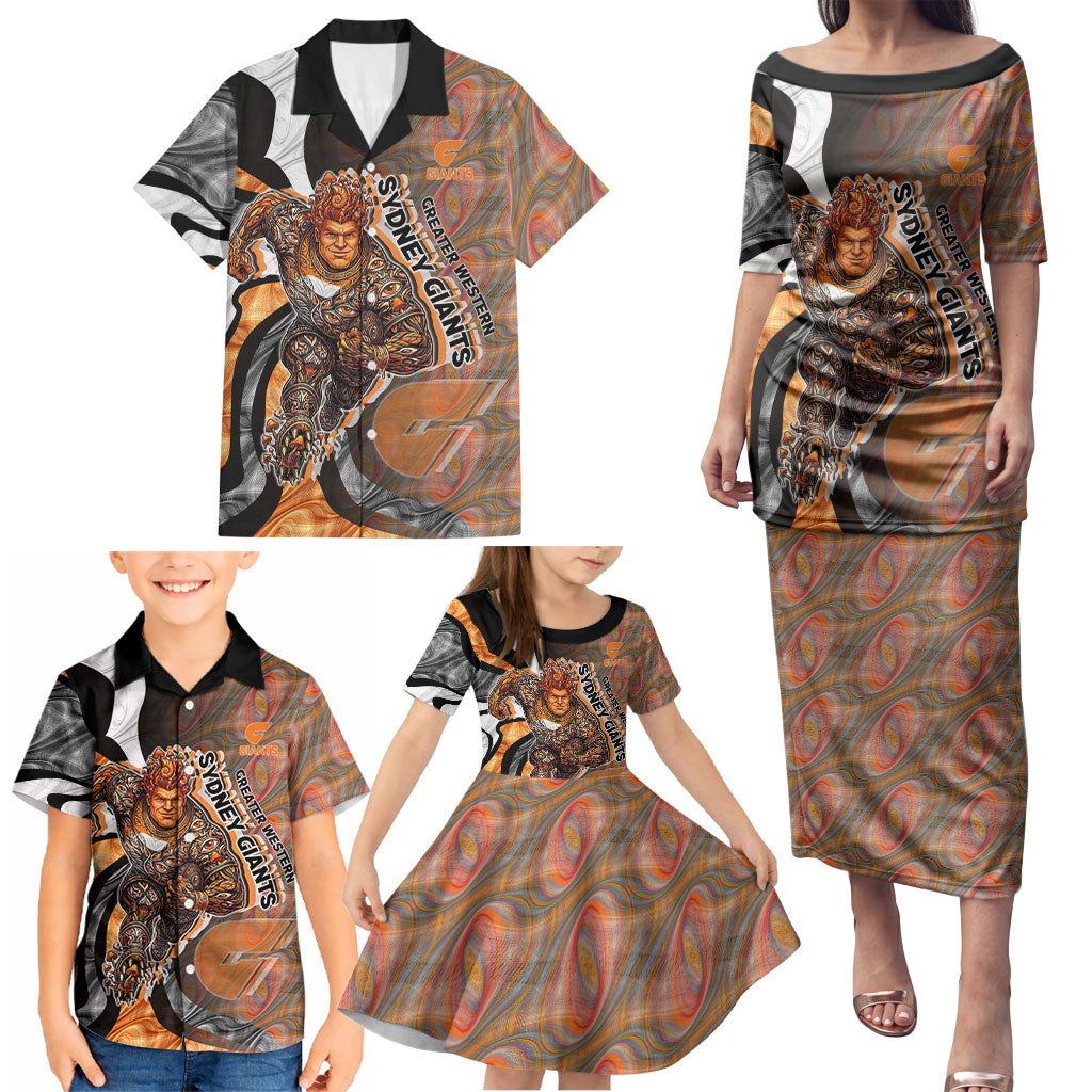 Personalised Greater Western Sydney Giants Family Matching Puletasi and Hawaiian Shirt Trippy Psychedelic Abstract Art Mascot Football Fans