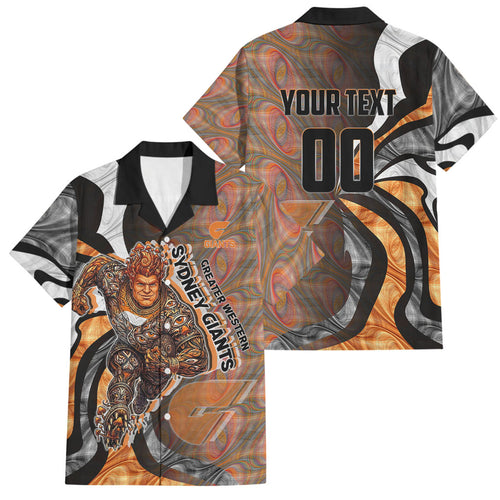 Personalised Greater Western Sydney Giants Family Matching Short Sleeve Bodycon Dress and Hawaiian Shirt Trippy Psychedelic Abstract Art Mascot Football Fans