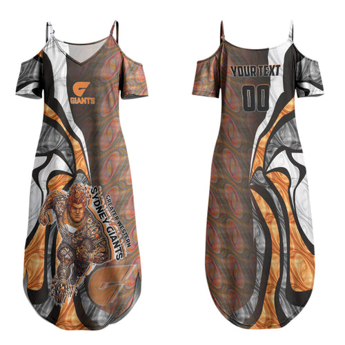 Personalised Greater Western Sydney Giants Family Matching Summer Maxi Dress and Hawaiian Shirt Trippy Psychedelic Abstract Art Mascot Football Fans