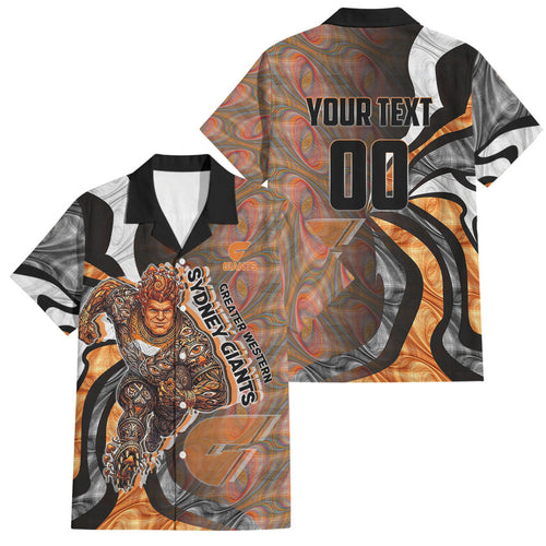 Personalised Greater Western Sydney Giants Family Matching Summer Maxi Dress and Hawaiian Shirt Trippy Psychedelic Abstract Art Mascot Football Fans