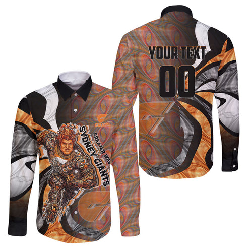Personalised Greater Western Sydney Giants Family Matching Summer Maxi Dress and Hawaiian Shirt Trippy Psychedelic Abstract Art Mascot Football Fans