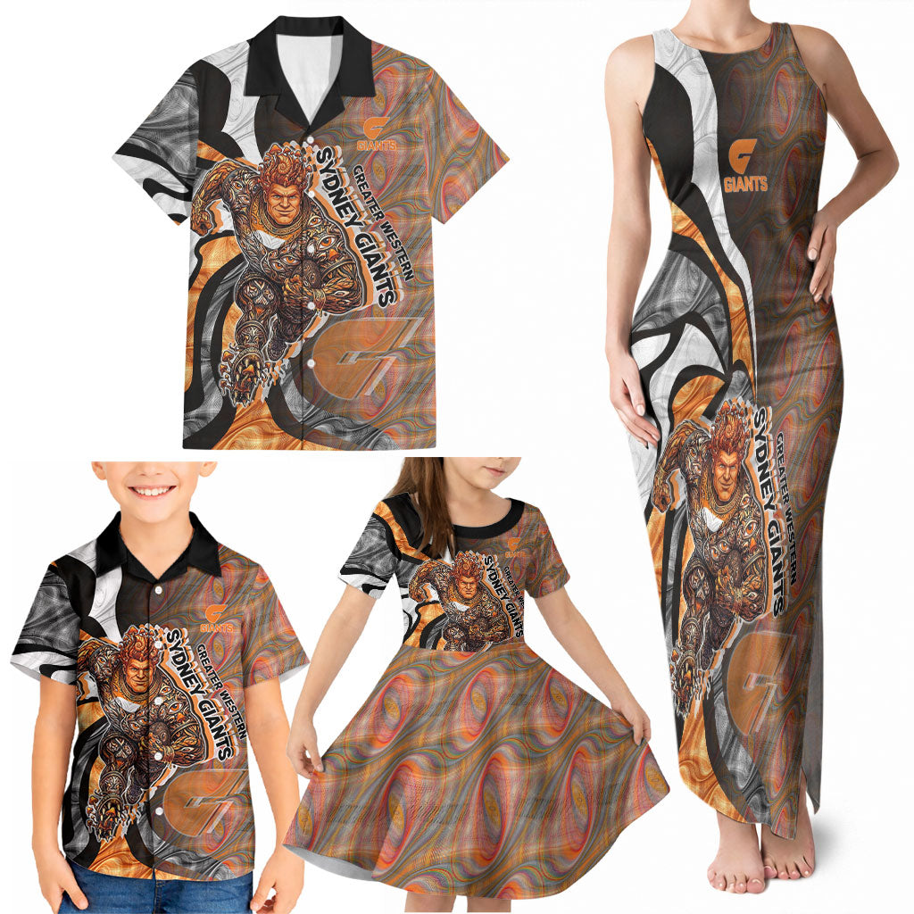 Personalised Greater Western Sydney Giants Family Matching Tank Maxi Dress and Hawaiian Shirt Trippy Psychedelic Abstract Art Mascot Football Fans