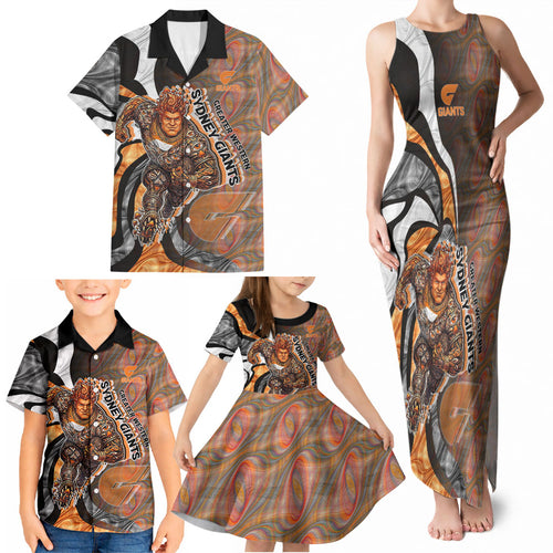 Personalised Greater Western Sydney Giants Family Matching Tank Maxi Dress and Hawaiian Shirt Trippy Psychedelic Abstract Art Mascot Football Fans
