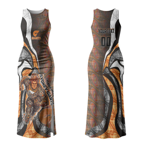 Personalised Greater Western Sydney Giants Family Matching Tank Maxi Dress and Hawaiian Shirt Trippy Psychedelic Abstract Art Mascot Football Fans