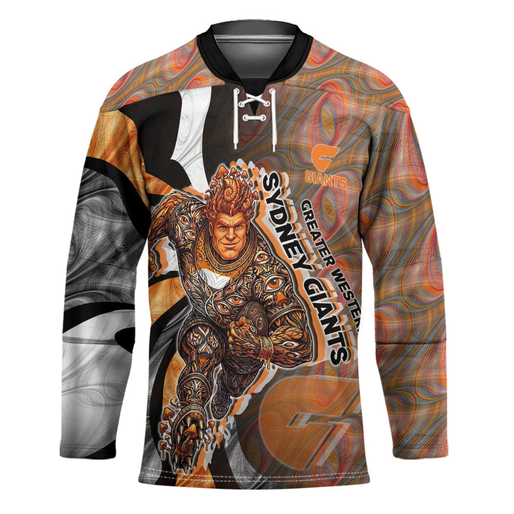 Personalised Greater Western Sydney Giants Hockey Jersey Trippy Psychedelic Abstract Art Mascot Football Fans
