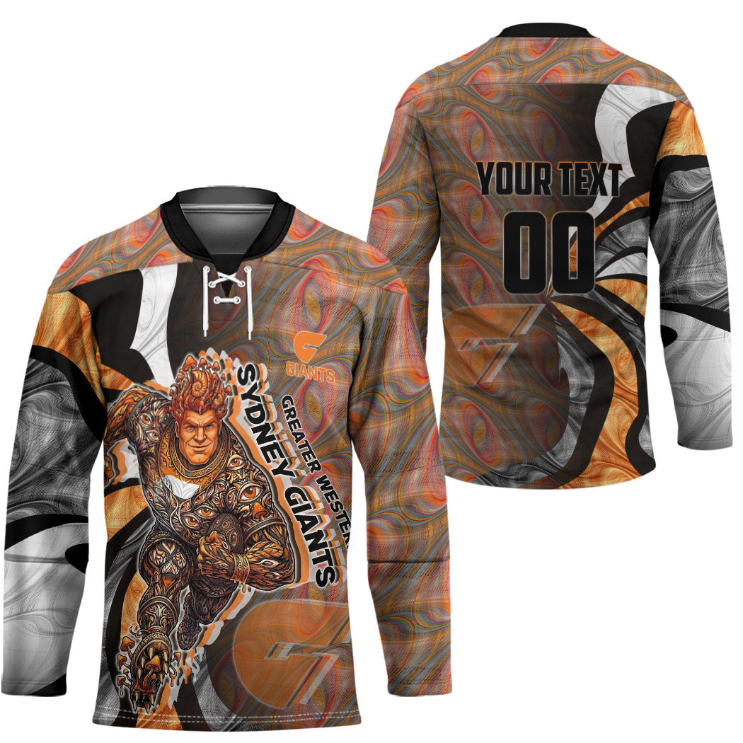 Personalised Greater Western Sydney Giants Hockey Jersey Trippy Psychedelic Abstract Art Mascot Football Fans