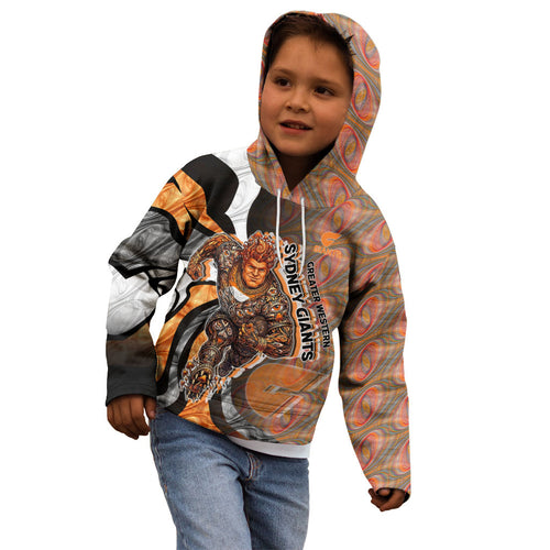Personalised Greater Western Sydney Giants Kid Hoodie Trippy Psychedelic Abstract Art Mascot Football Fans