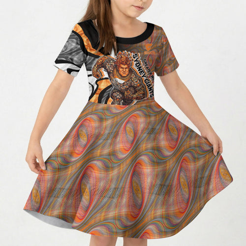 Personalised Greater Western Sydney Giants Kid Short Sleeve Dress Trippy Psychedelic Abstract Art Mascot Football Fans