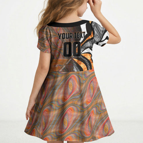 Personalised Greater Western Sydney Giants Kid Short Sleeve Dress Trippy Psychedelic Abstract Art Mascot Football Fans