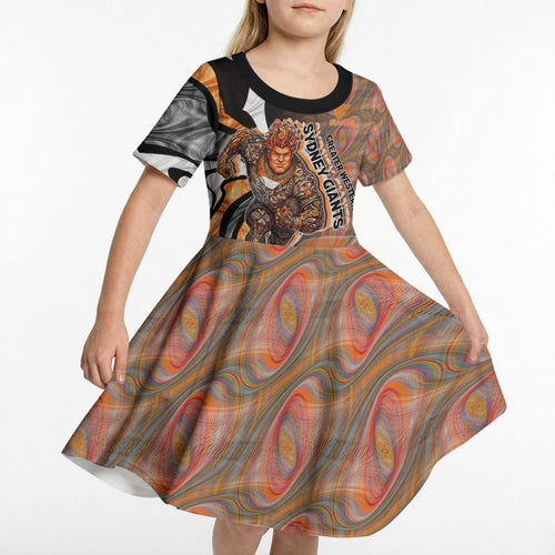 Personalised Greater Western Sydney Giants Kid Short Sleeve Dress Trippy Psychedelic Abstract Art Mascot Football Fans