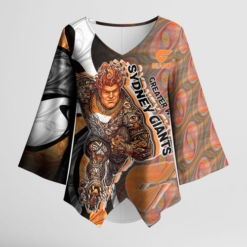 Personalised Greater Western Sydney Giants Kimono Sleeve Blouse Trippy Psychedelic Abstract Art Mascot Football Fans