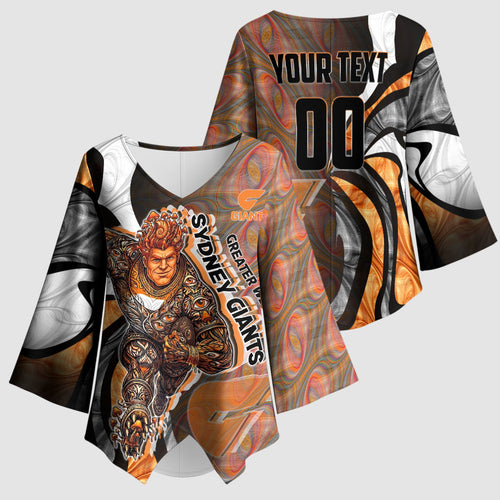 Personalised Greater Western Sydney Giants Kimono Sleeve Blouse Trippy Psychedelic Abstract Art Mascot Football Fans