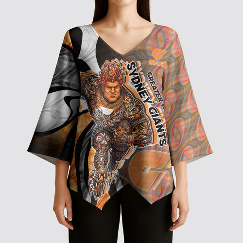 Personalised Greater Western Sydney Giants Kimono Sleeve Blouse Trippy Psychedelic Abstract Art Mascot Football Fans