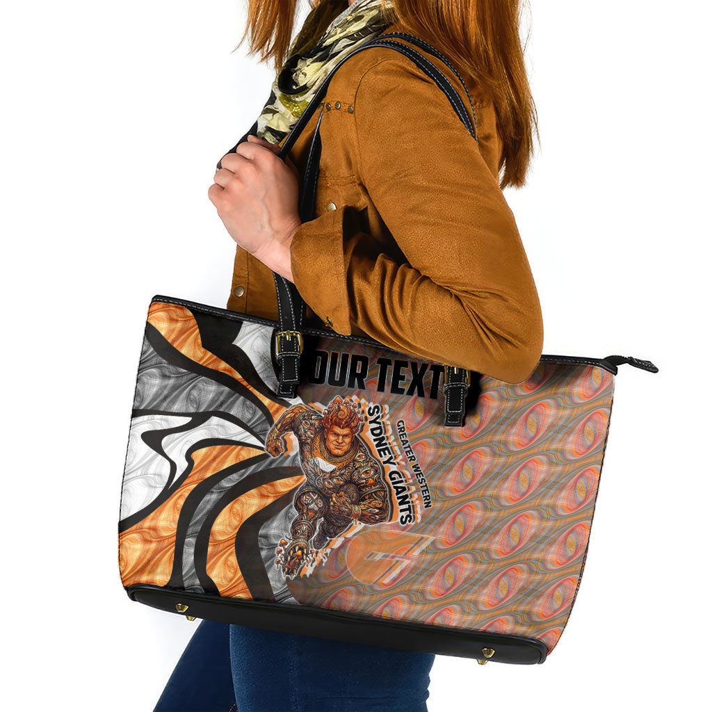 Personalised Greater Western Sydney Giants Leather Tote Bag Trippy Psychedelic Abstract Art Mascot Football Fans