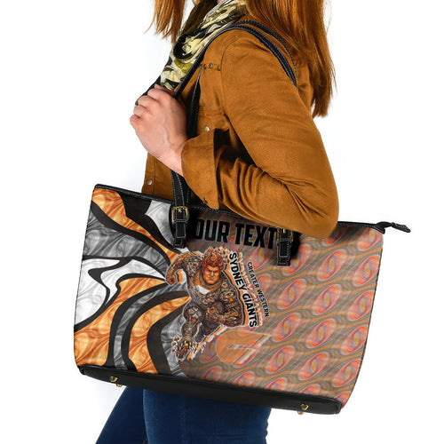 Personalised Greater Western Sydney Giants Leather Tote Bag Trippy Psychedelic Abstract Art Mascot Football Fans
