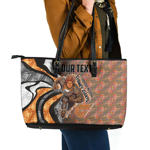 Personalised Greater Western Sydney Giants Leather Tote Bag Trippy Psychedelic Abstract Art Mascot Football Fans