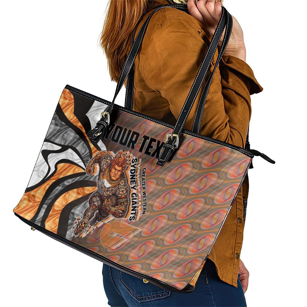 Personalised Greater Western Sydney Giants Leather Tote Bag Trippy Psychedelic Abstract Art Mascot Football Fans