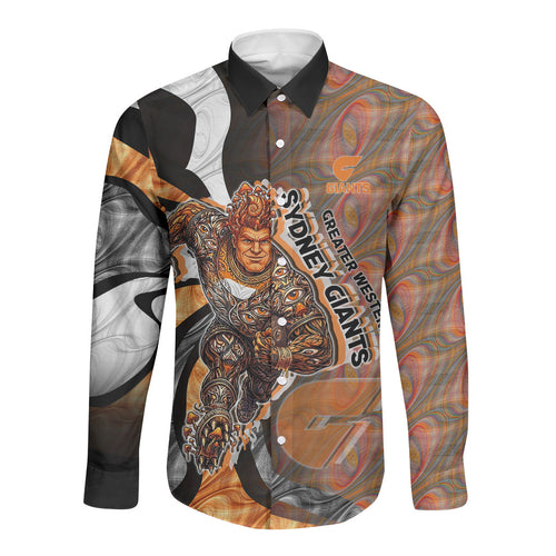 Personalised Greater Western Sydney Giants Long Sleeve Button Shirt Trippy Psychedelic Abstract Art Mascot Football Fans