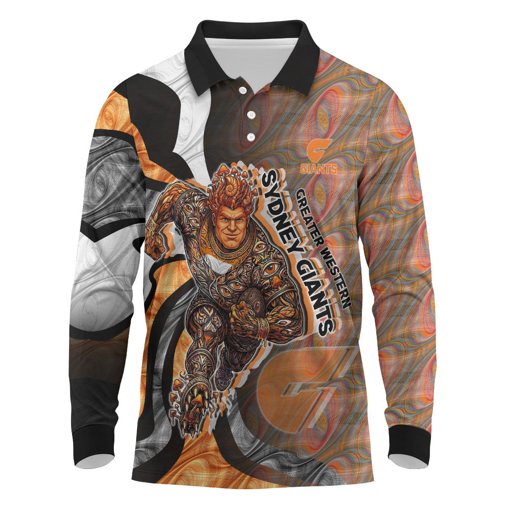 Personalised Greater Western Sydney Giants Long Sleeve Polo Shirt Trippy Psychedelic Abstract Art Mascot Football Fans