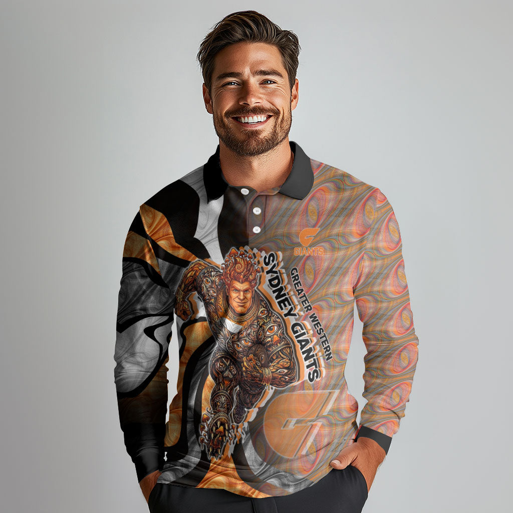 Personalised Greater Western Sydney Giants Long Sleeve Polo Shirt Trippy Psychedelic Abstract Art Mascot Football Fans