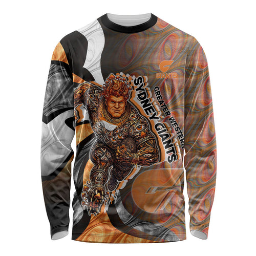 Personalised Greater Western Sydney Giants Long Sleeve Shirt Trippy Psychedelic Abstract Art Mascot Football Fans