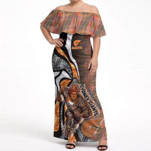 Personalised Greater Western Sydney Giants Off Shoulder Maxi Dress Trippy Psychedelic Abstract Art Mascot Football Fans