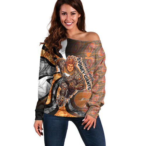 Personalised Greater Western Sydney Giants Off Shoulder Sweater Trippy Psychedelic Abstract Art Mascot Football Fans