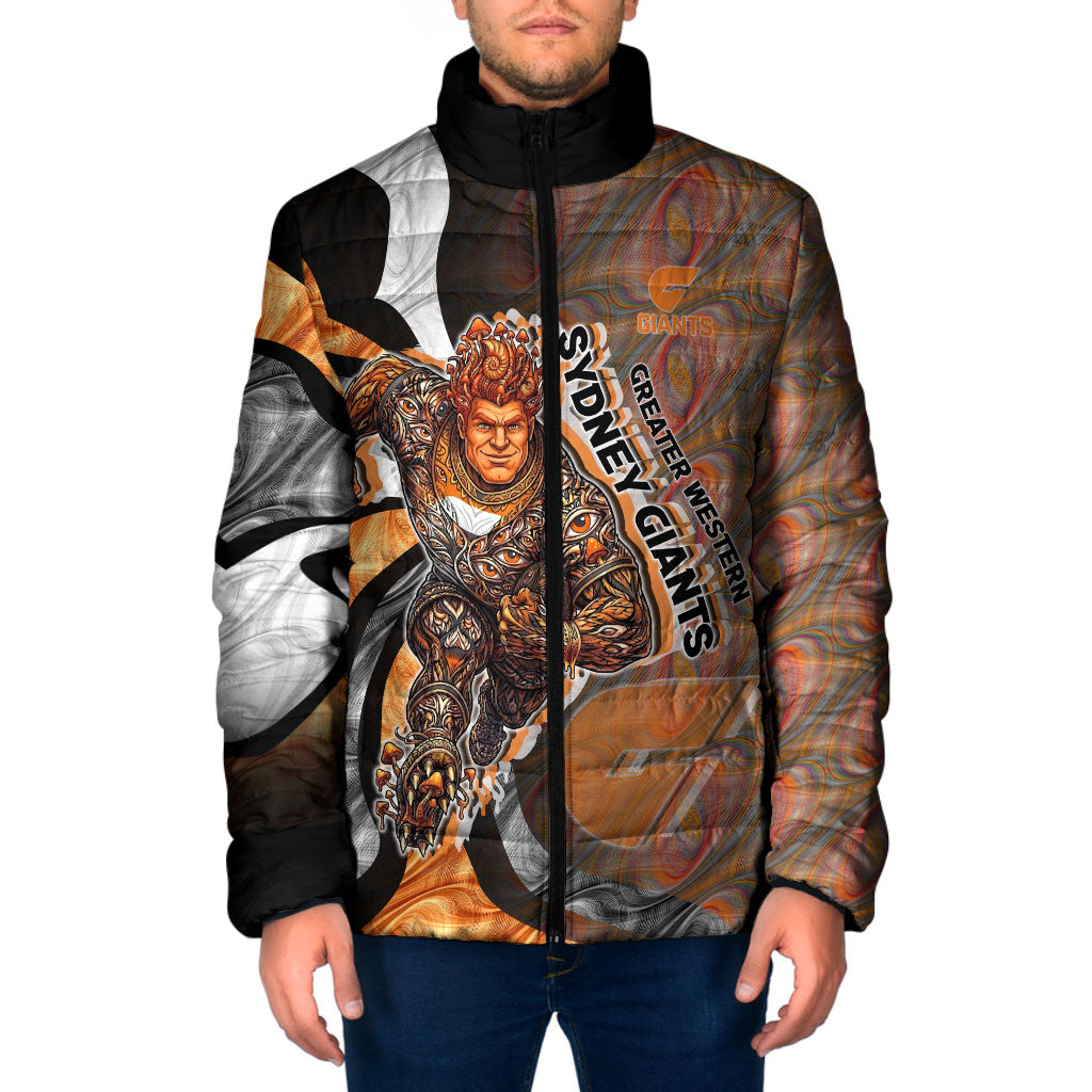 Personalised Greater Western Sydney Giants Padded Jacket Trippy Psychedelic Abstract Art Mascot Football Fans