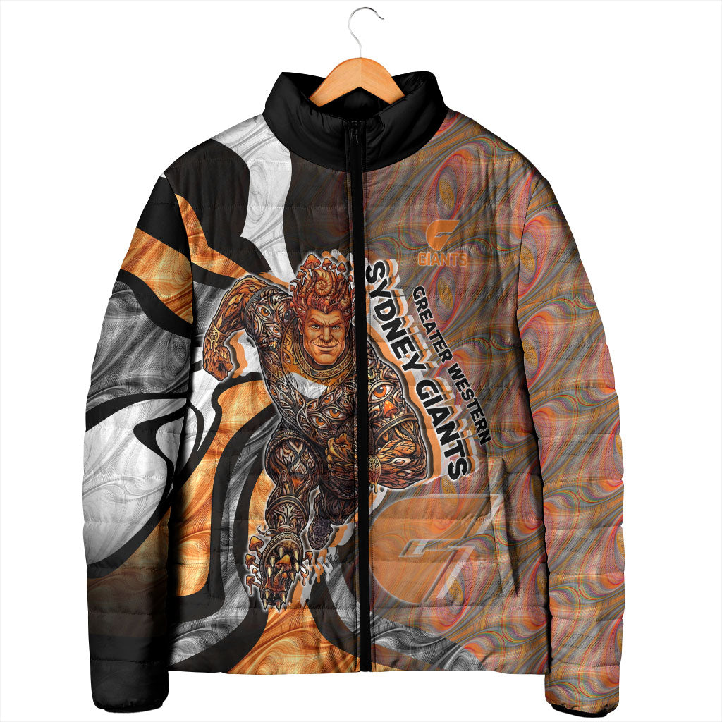 Personalised Greater Western Sydney Giants Padded Jacket Trippy Psychedelic Abstract Art Mascot Football Fans
