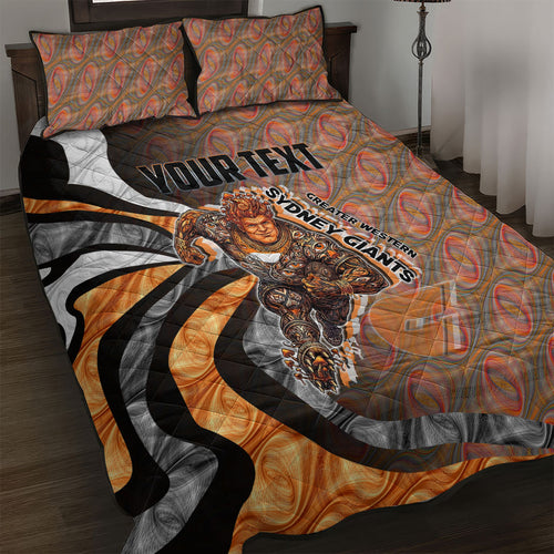 Personalised Greater Western Sydney Giants Quilt Bed Set Trippy Psychedelic Abstract Art Mascot Football Fans